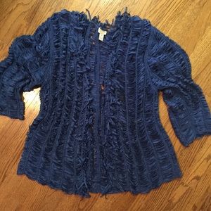 Chico’s Blue Jacket Open Weave XL Sz 3